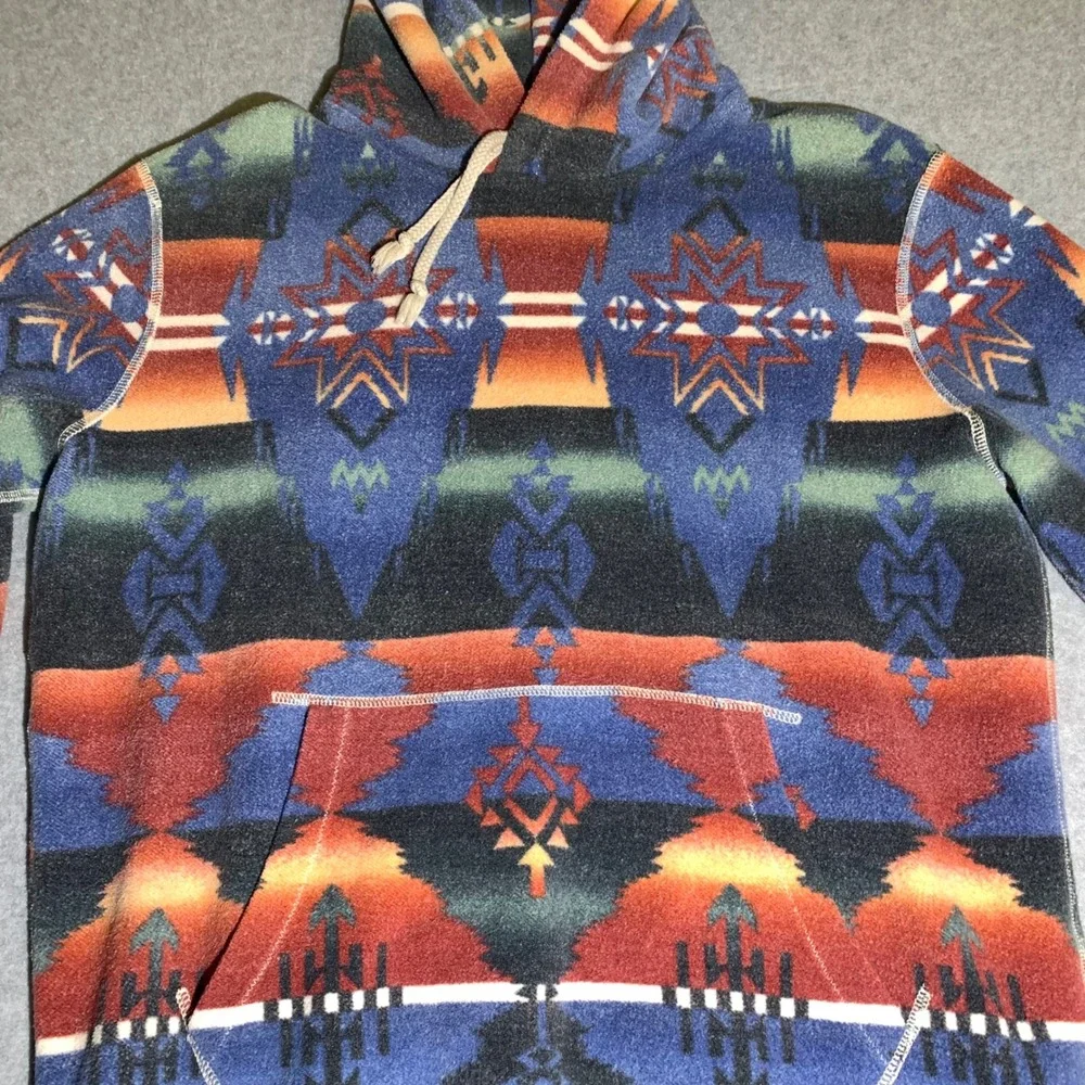 Polo Ralph Lauren‎ Mens M Aztec Fleece Hoodie Southwestern Pattern Blue Orange